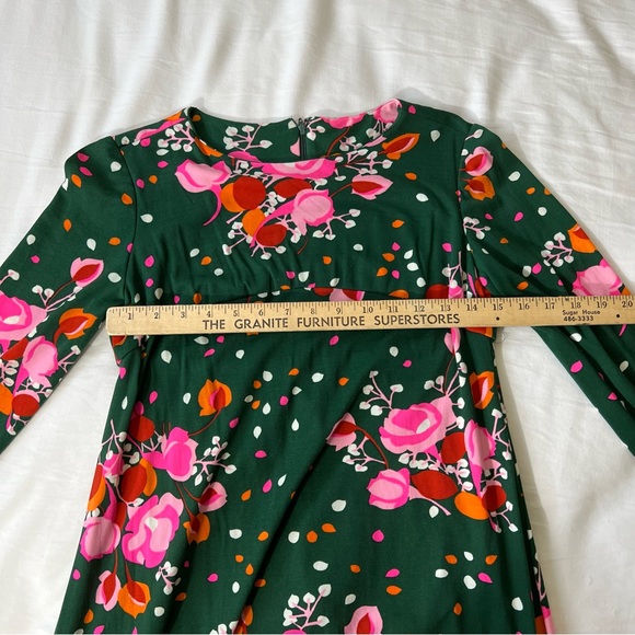Vintage Leslie J Dress Size 9/10 Green Pink Floral Maxi Modest 70’s Mod Forest - Picture 7 of 10